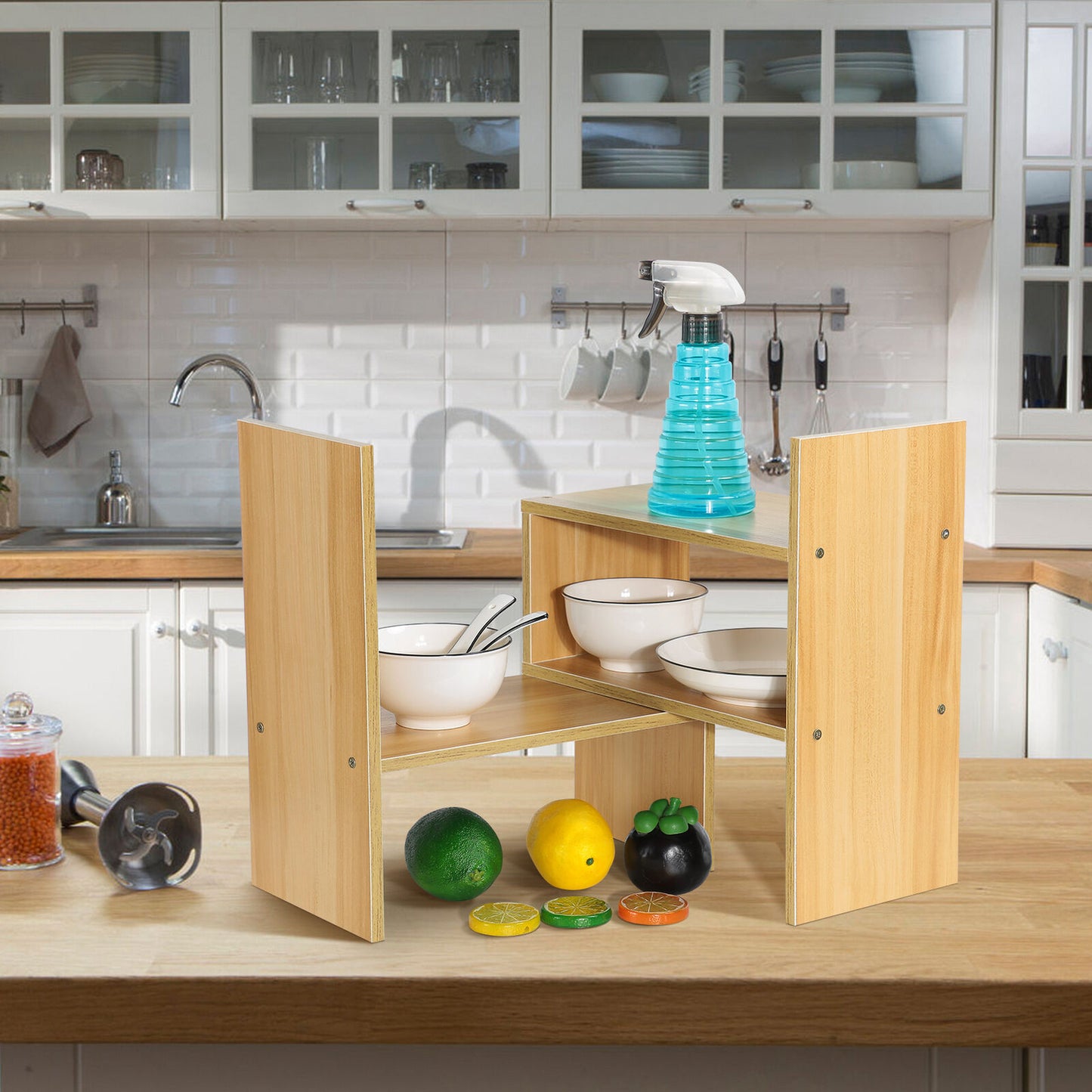 DIY Wooden Desktop Bookshelf Adjustable Desk Storage Rack Organizer Home Office