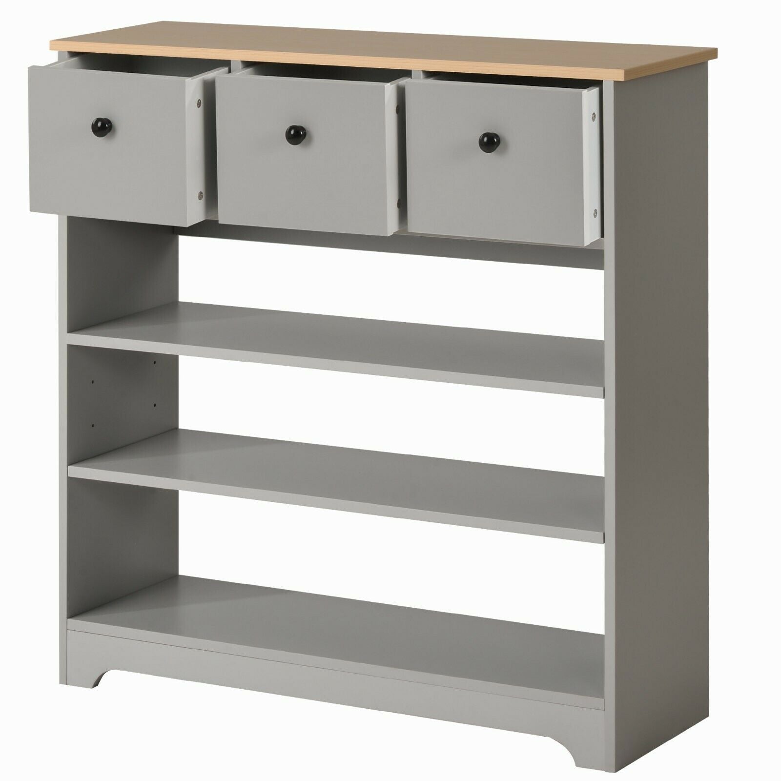 Wooden Side Cabinet 3 Tier Shoe Storage Cabinet Freestanding with Moveable Shelf