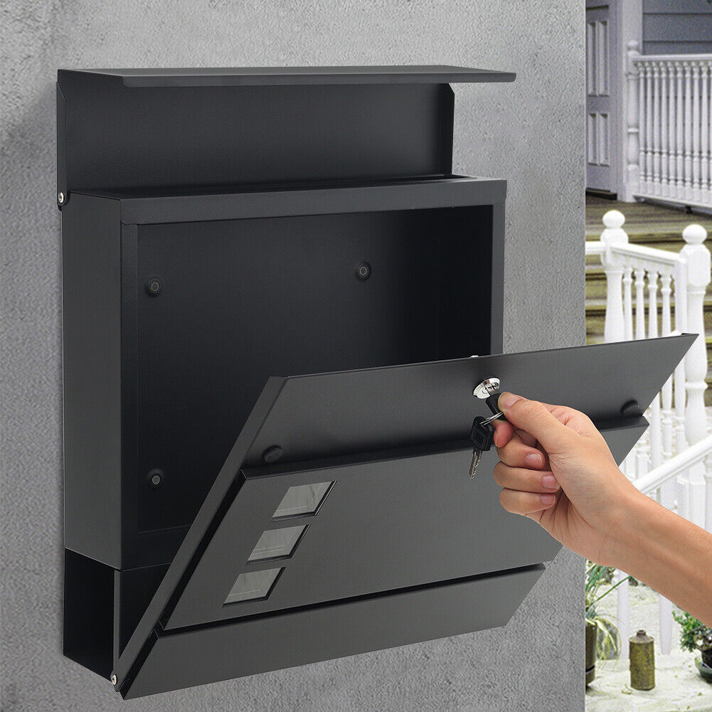 Home Garden Mail Box Lockable Post Letter Box w/Keys Door Porch Galvanised Steel