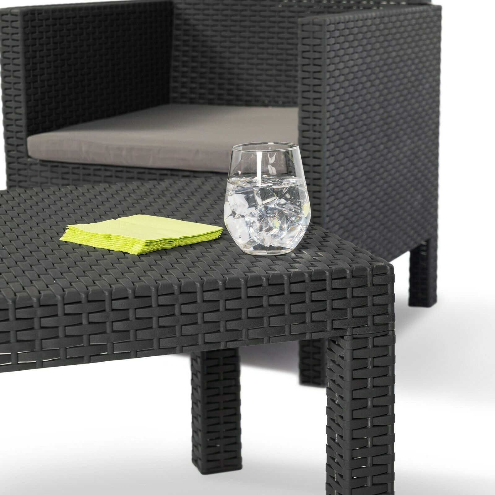 3 Piece Weatherproof Rattan Outdoor Garden Furniture Set , 2 Chairs + 1 Table (3 Pcs Anthracite)