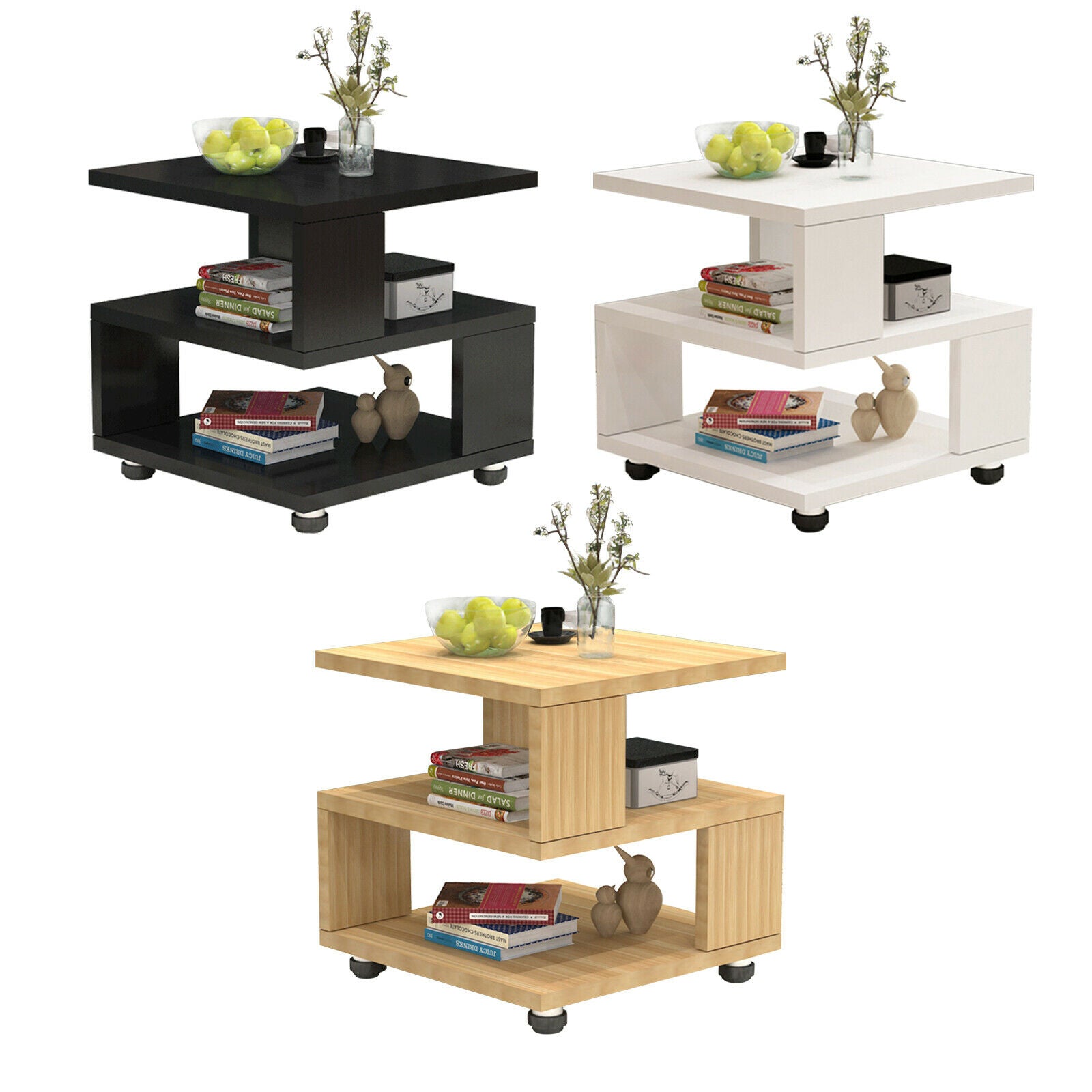 3 Tier Wooden Side End Table Nightstand Furniture Living Room Bedroom Storage