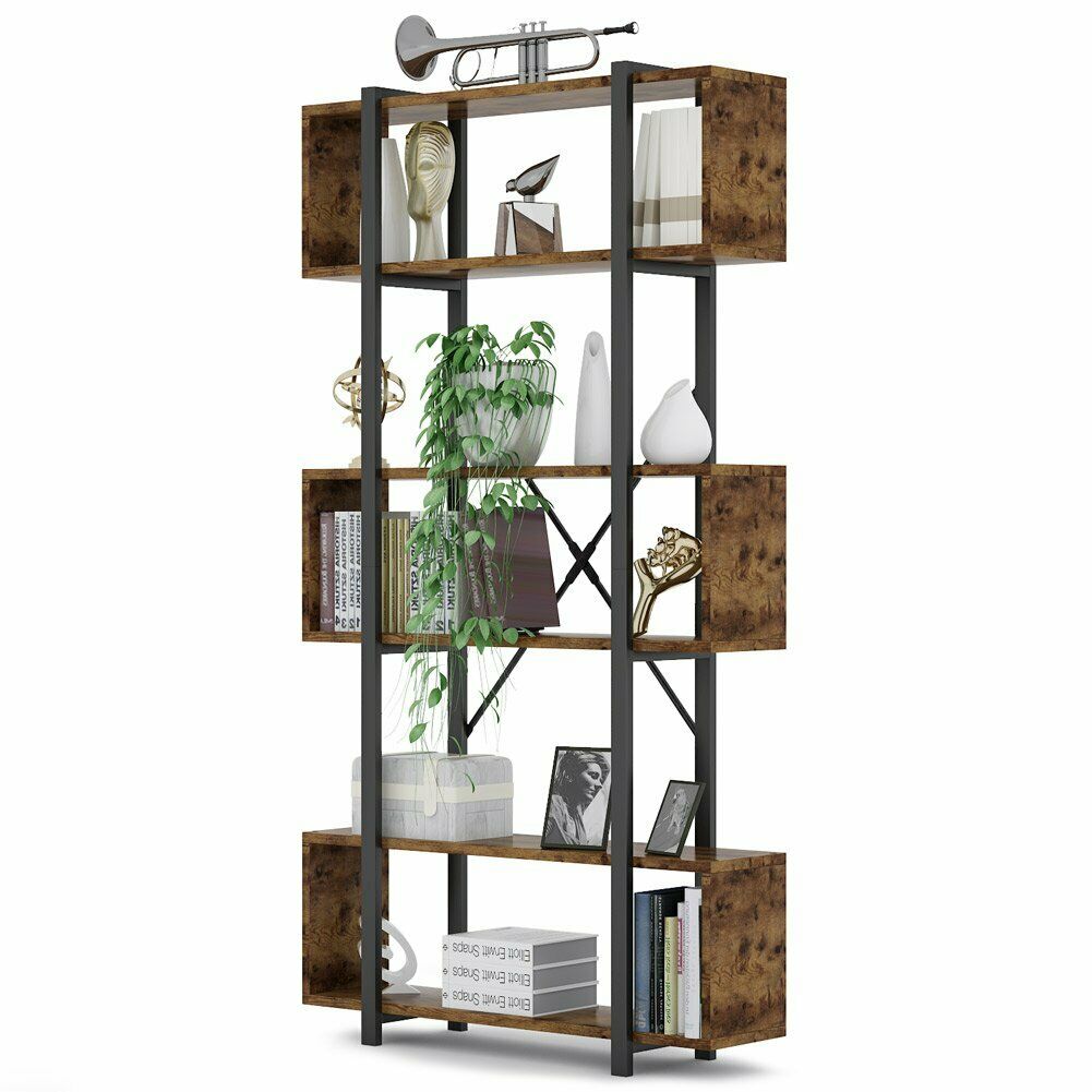 6 Tier Bookshelf Industrial Bookcase Freestanding Home Display Decorative Shelf