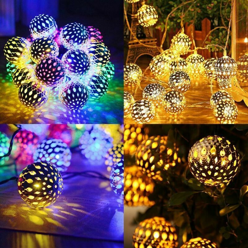 Moroccan Solar Garden String Lights Hanging Lantern Fairy Light Outdoor Romantic