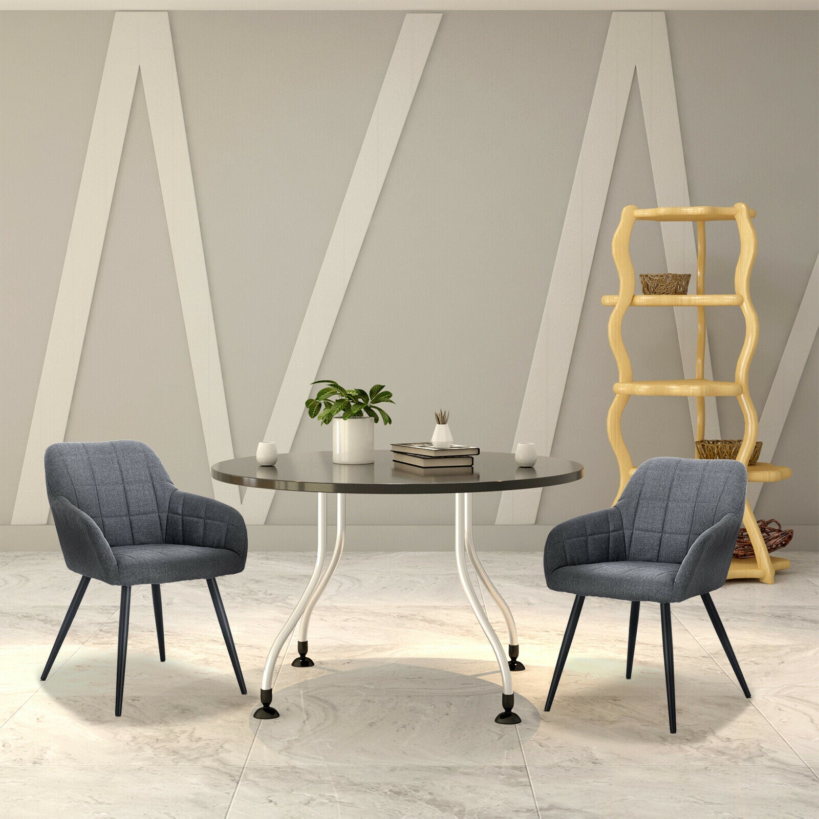 2xDining Chair Linen Counter Chair Steel Legs Tub Chair Armchair with Armrests