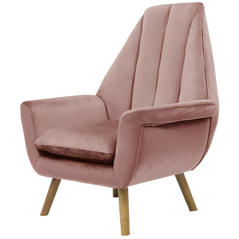 Blush Pink Velvet Occasional Wing Chair Single Seat Recliner Sofa Tub Armchair