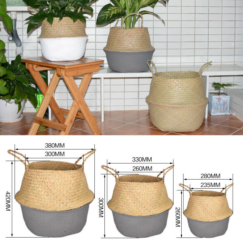 Seagrass Belly Basket Flower Plants Pots Laundry Storage Home Garden Organizer
