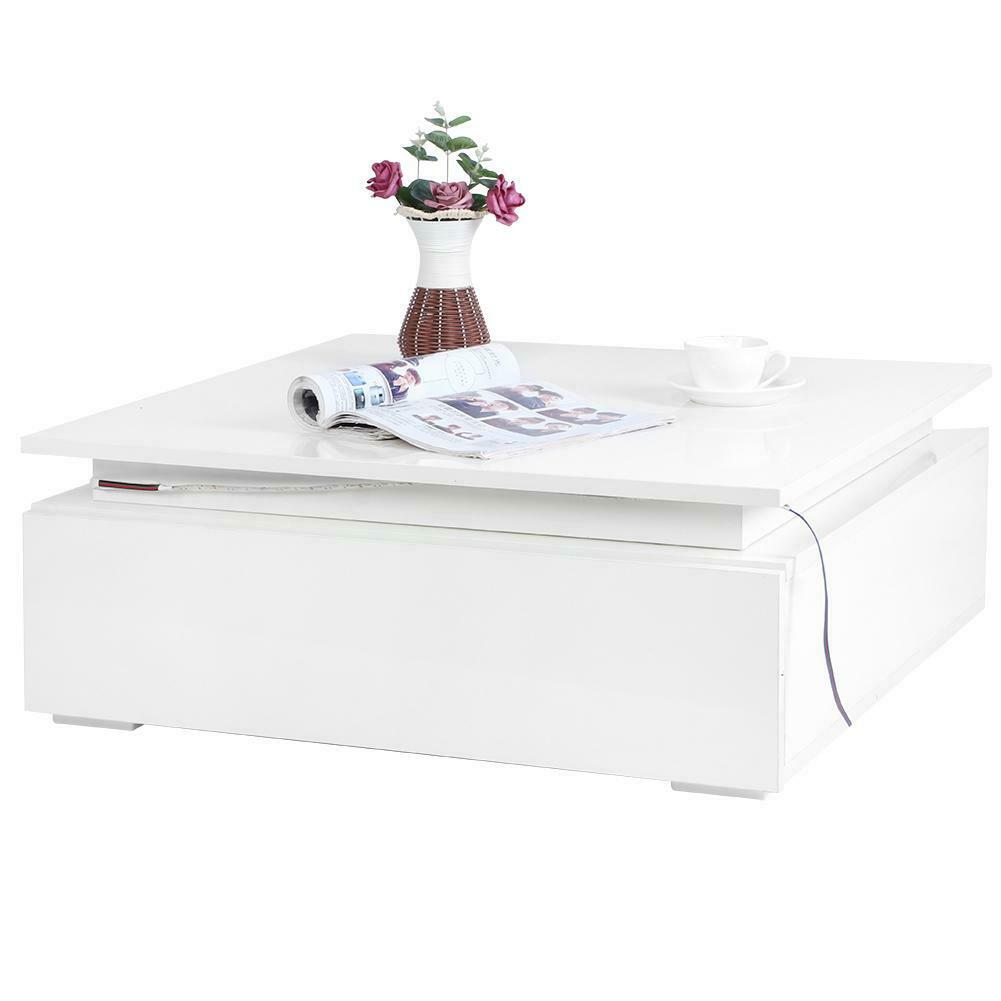 High Gloss RGB LED Coffee Table w/ Drawer Storage Modern Living Room Furniture