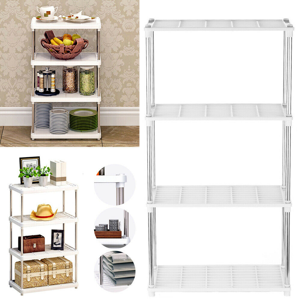 4 Tier Shelves Kitchen Storage Organiser Shelf Rack Shelving Unit Display Stand