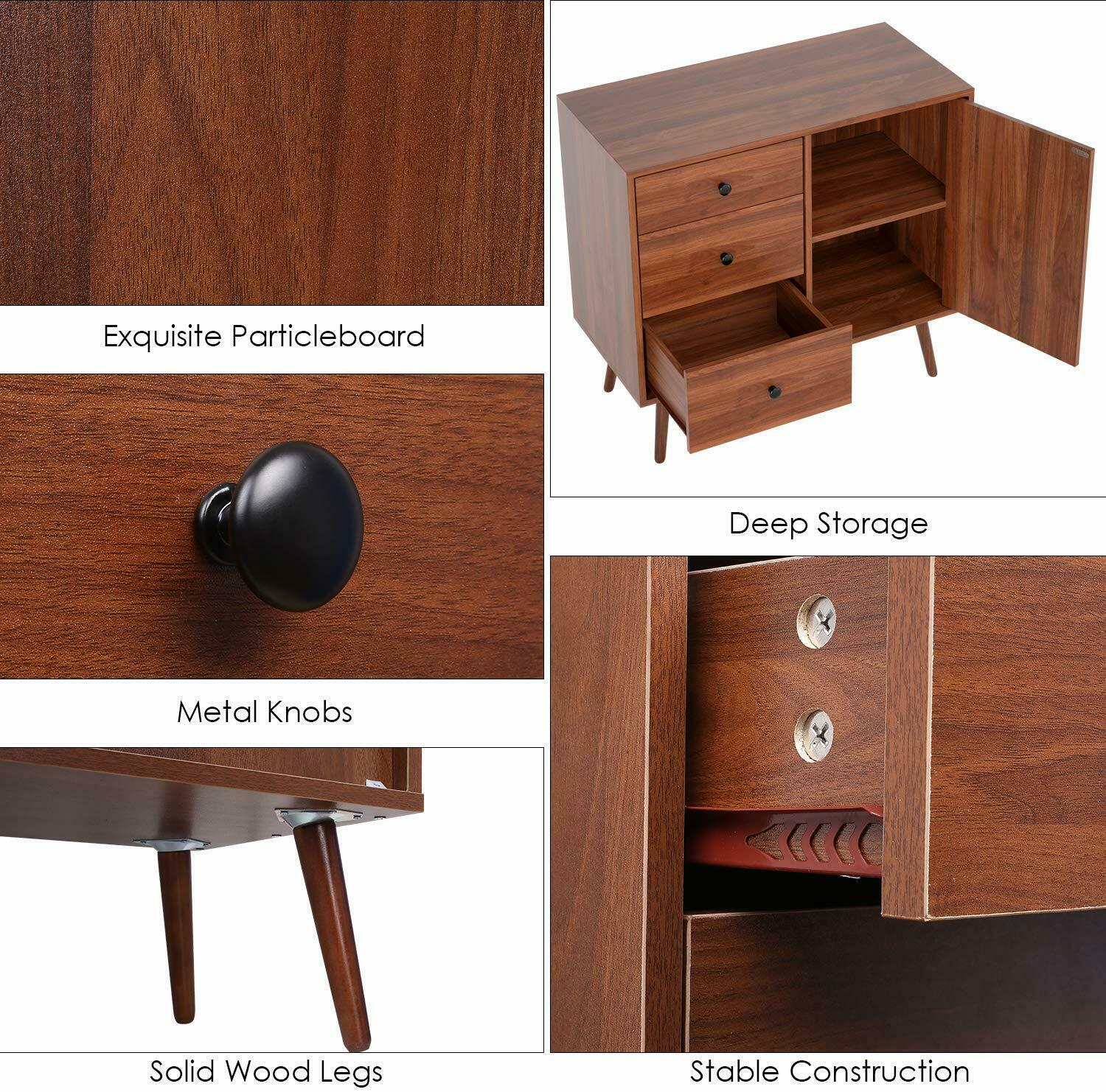 Oak Sideboard Buffet Solid Wood with Door 3 Drawers Storage Cupboard Dining Home