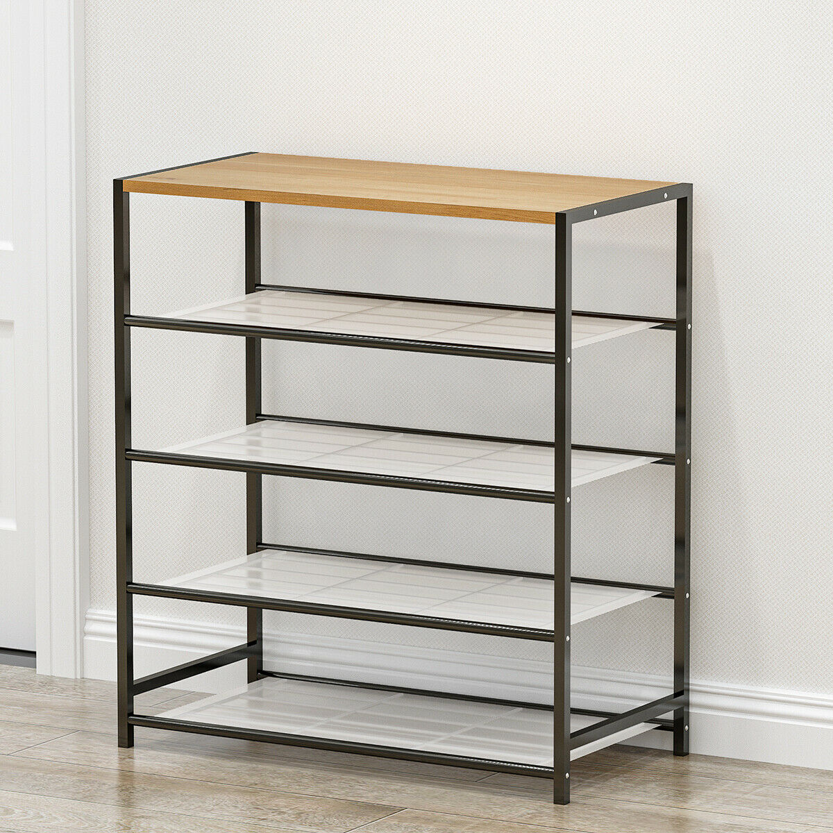 5 Layers Shoe Rack Storage Shelf Organizer Footwear Metal Mesh Shelves Stand UK