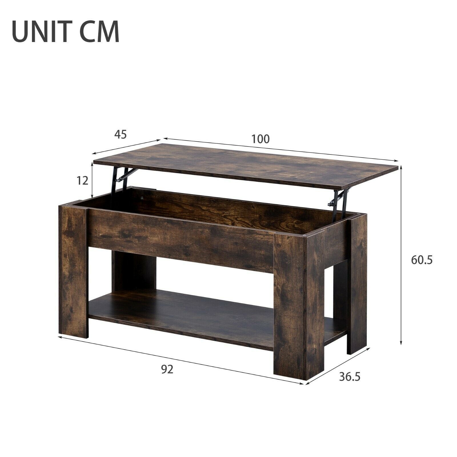 Hydraulic Lift Up Coffee Tea Table End Table with Living Room 100cm Wodden