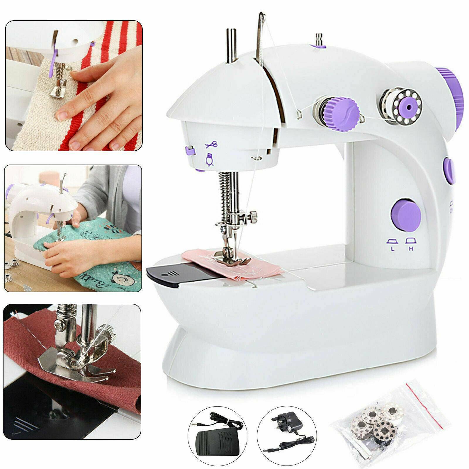 14 Stitch Electric Mini Sewing Machine Overlock 2 Speed Foot Pedal + Needles Kit