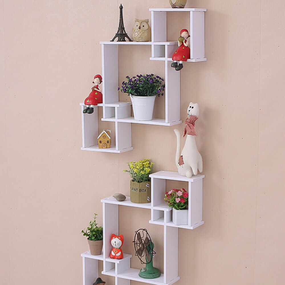 New White Floating Wall Shelves Display Storage Shelf Wall Wood Unit Rack UK