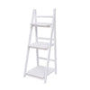 3 Tier Wood Folding Ladder Shelf Flower Plant Pot Stand Storage Display Shelving (White 3 Tier Ladder Shelf 42x40x107cm)