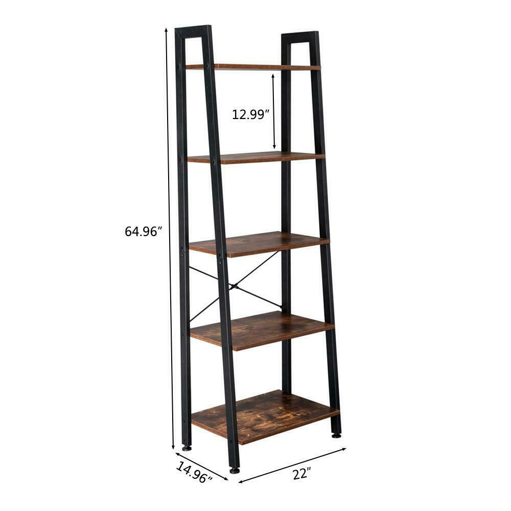 5-Tier Ladder Shelf Bookcase Bookshelf Plant Flower Stand Storage Metal Frame