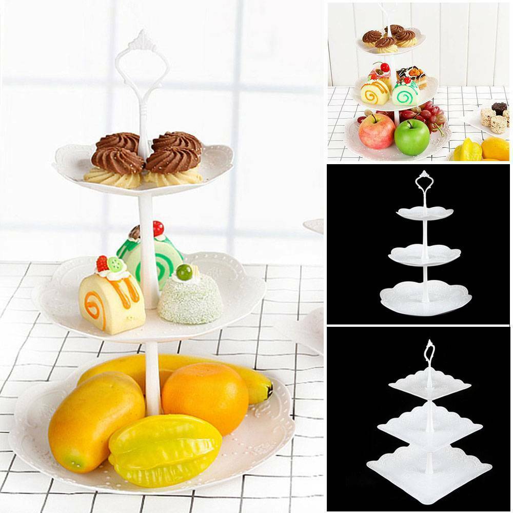 3 Plastic Tier Cake Stand Afternoon Tea Wedding Plate Party Tableware Display