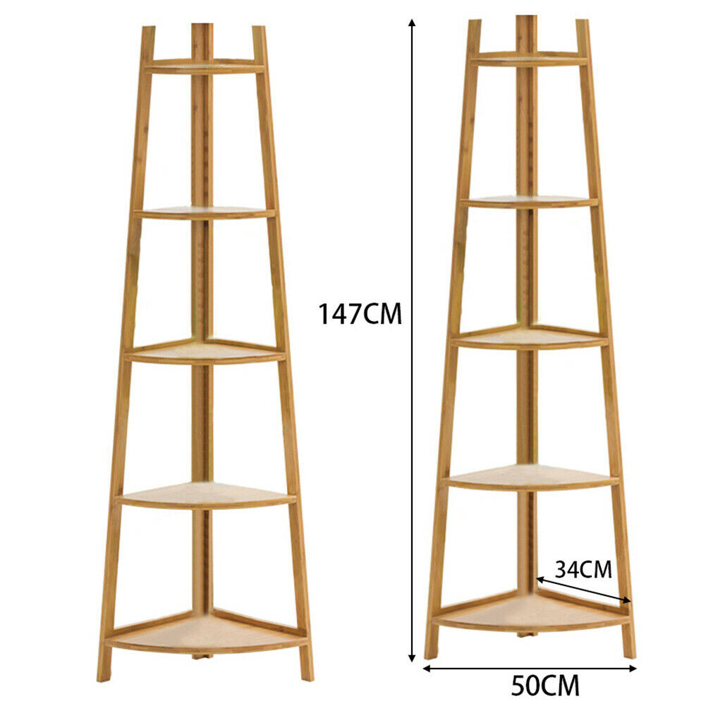 Bamboo Wooden Corner Storage Shelf Rack Ladder Shelving Unit Display Plant Stand
