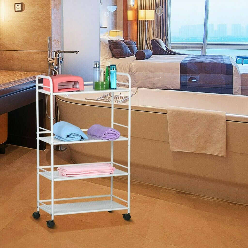 3-4-Tier Home Trolley Kitchen Storage Cart Steel Bars 4 Wheels Rolling Unit