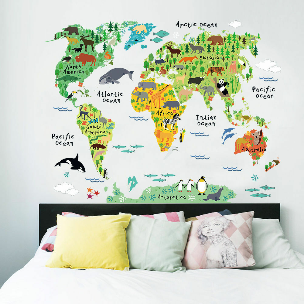 Children Wall Sticker Bedroom Kids Baby Room Educational World Map Classroom UK