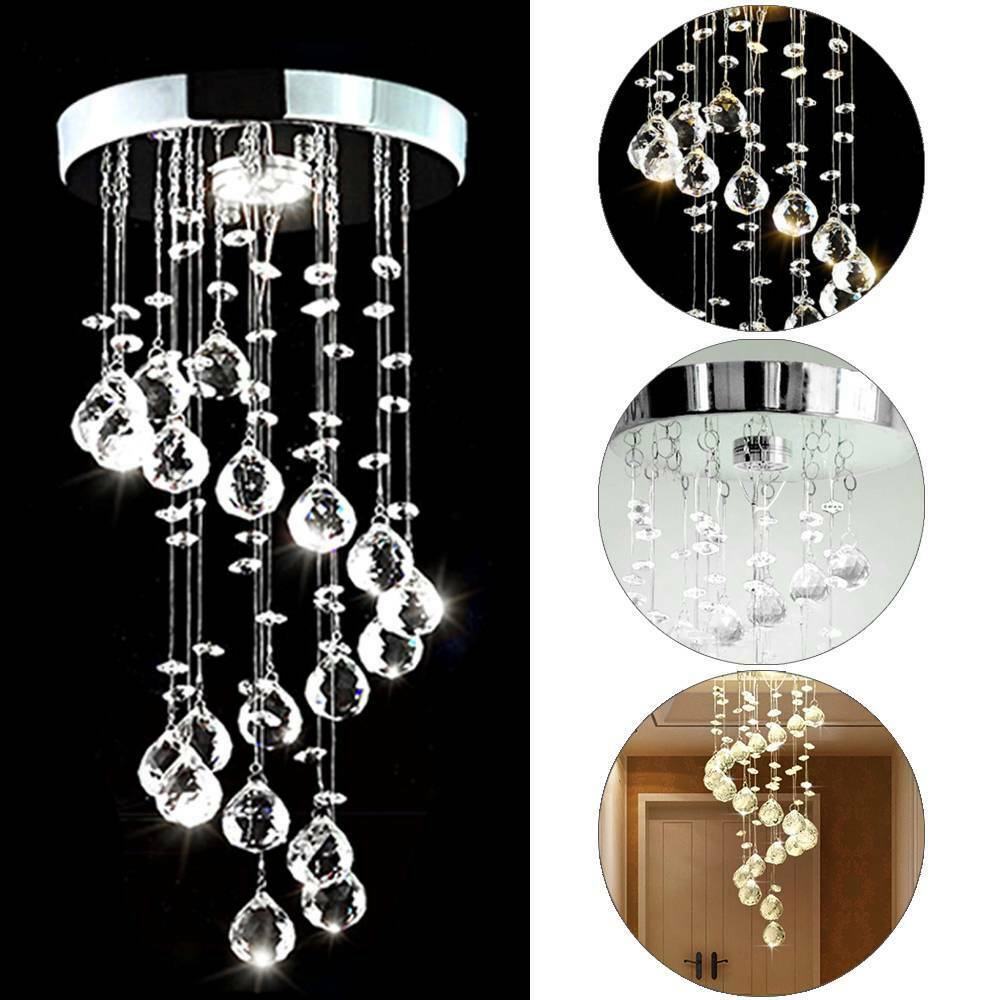 Chrome Crystal LED Ceiling Light Fitting Pendant Chandeliers Living Room