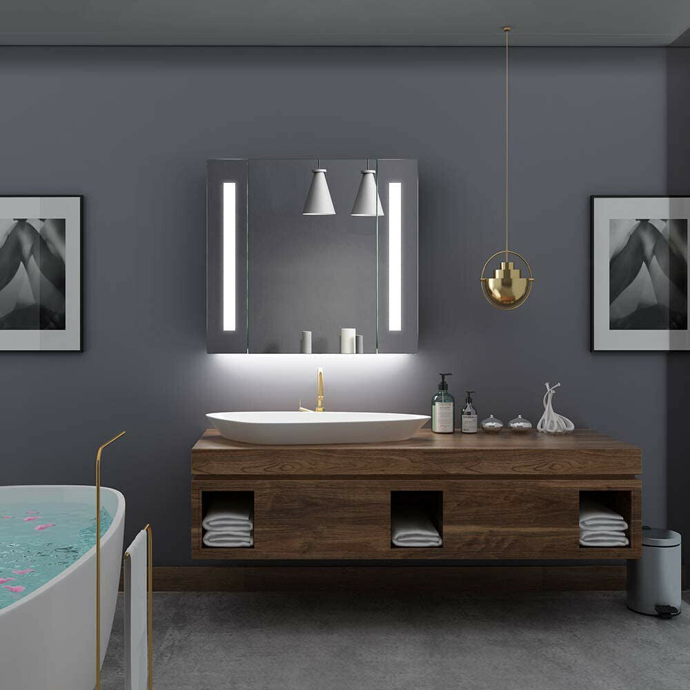 LED Bathroom Mirror Cabinet Lights Illuminated with Demister Shaver Socket Touch