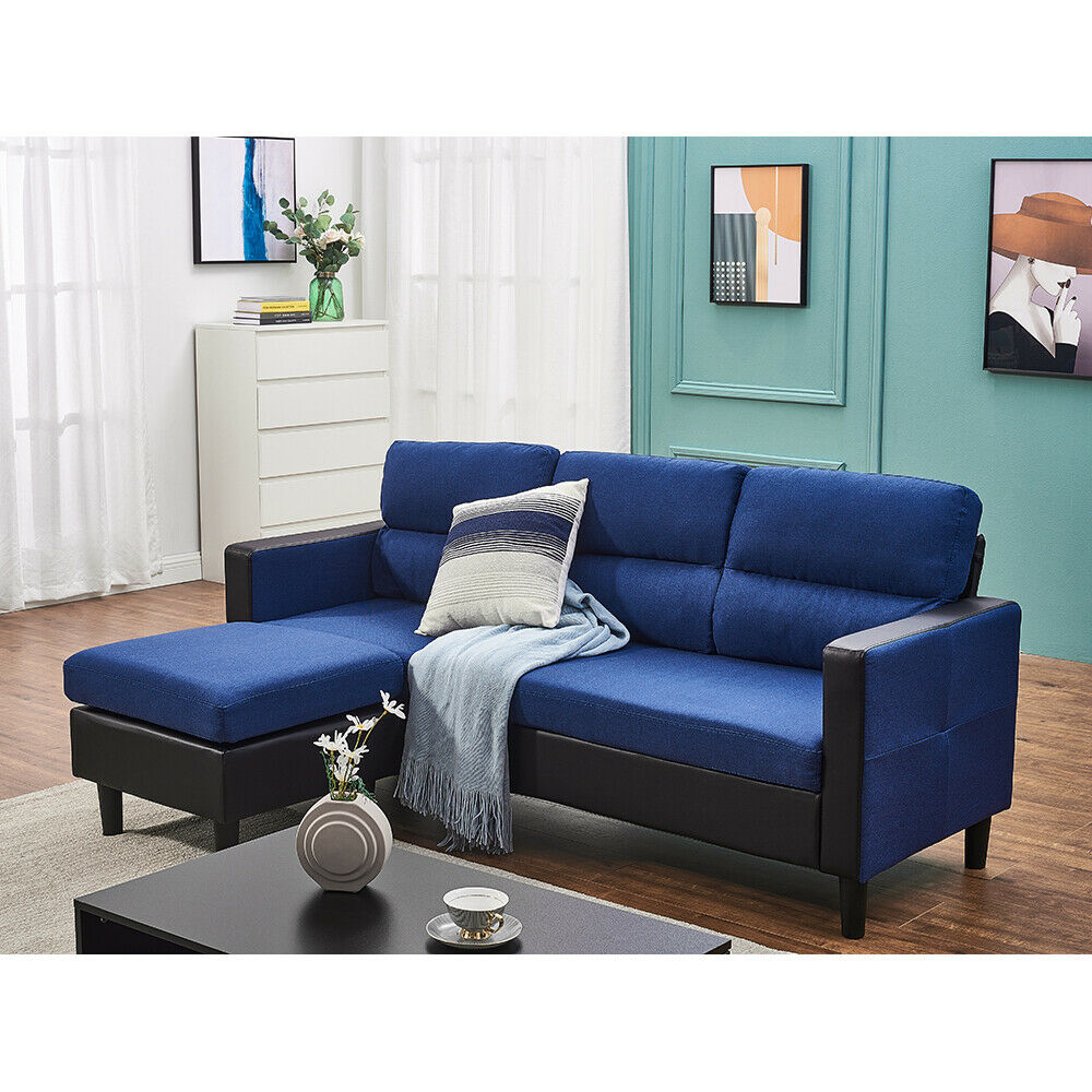 3 Seater L-Shaped Universal Corner Sofa Lounger Couch Chaise Settee w Foostool