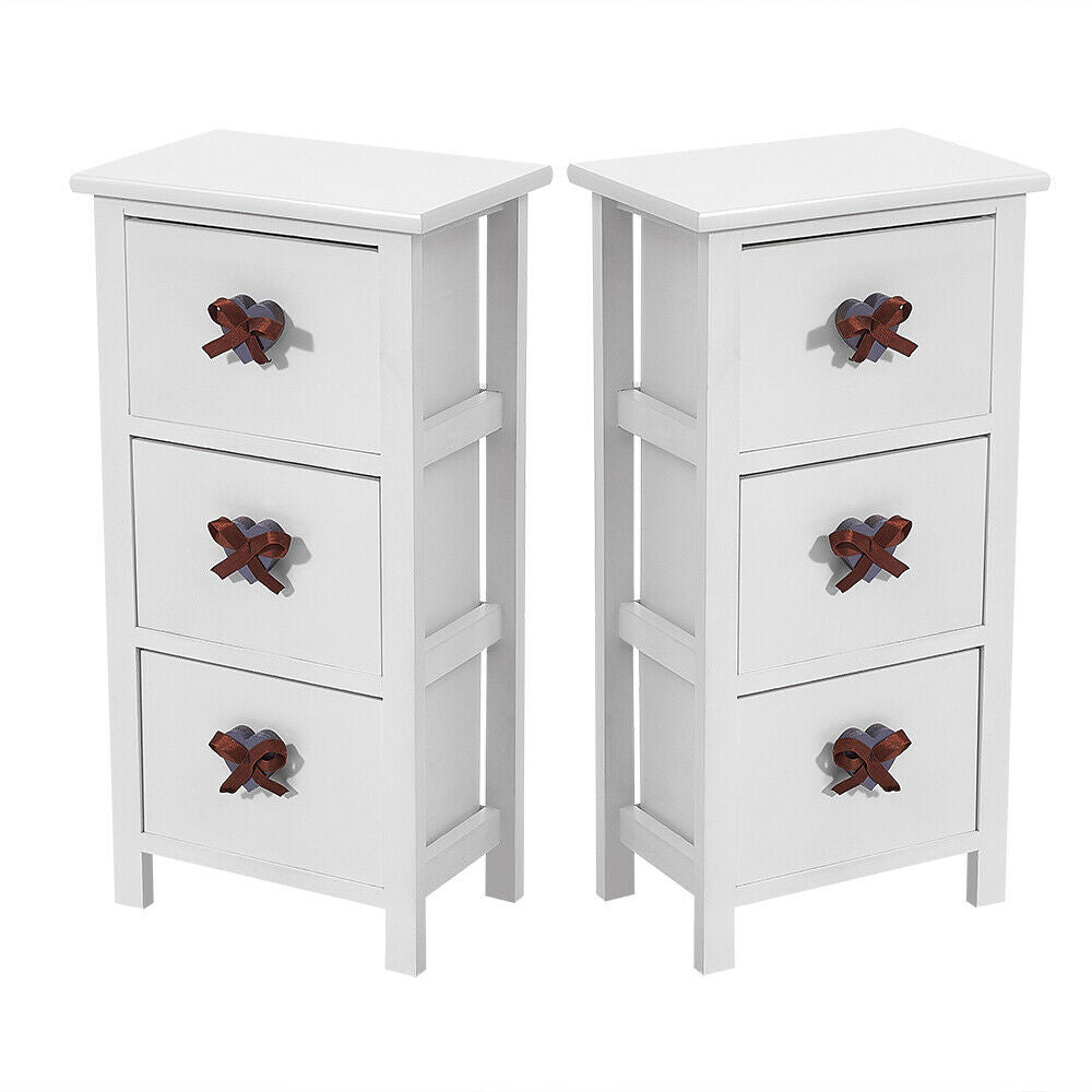 Pair of White Bedroom Bedside Table Unit Cabinet Nightstand with 3 Drawers UK