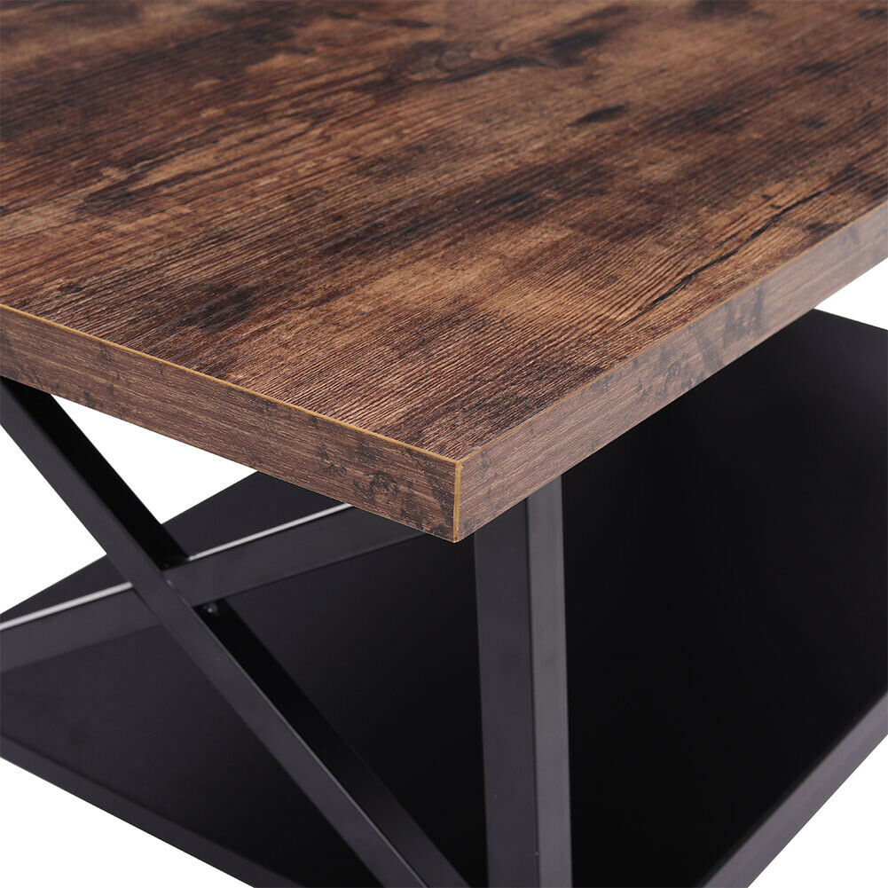 2 Tier Retro Coffee Table Rectangle Rustic Wood Living Room Table With Shelf