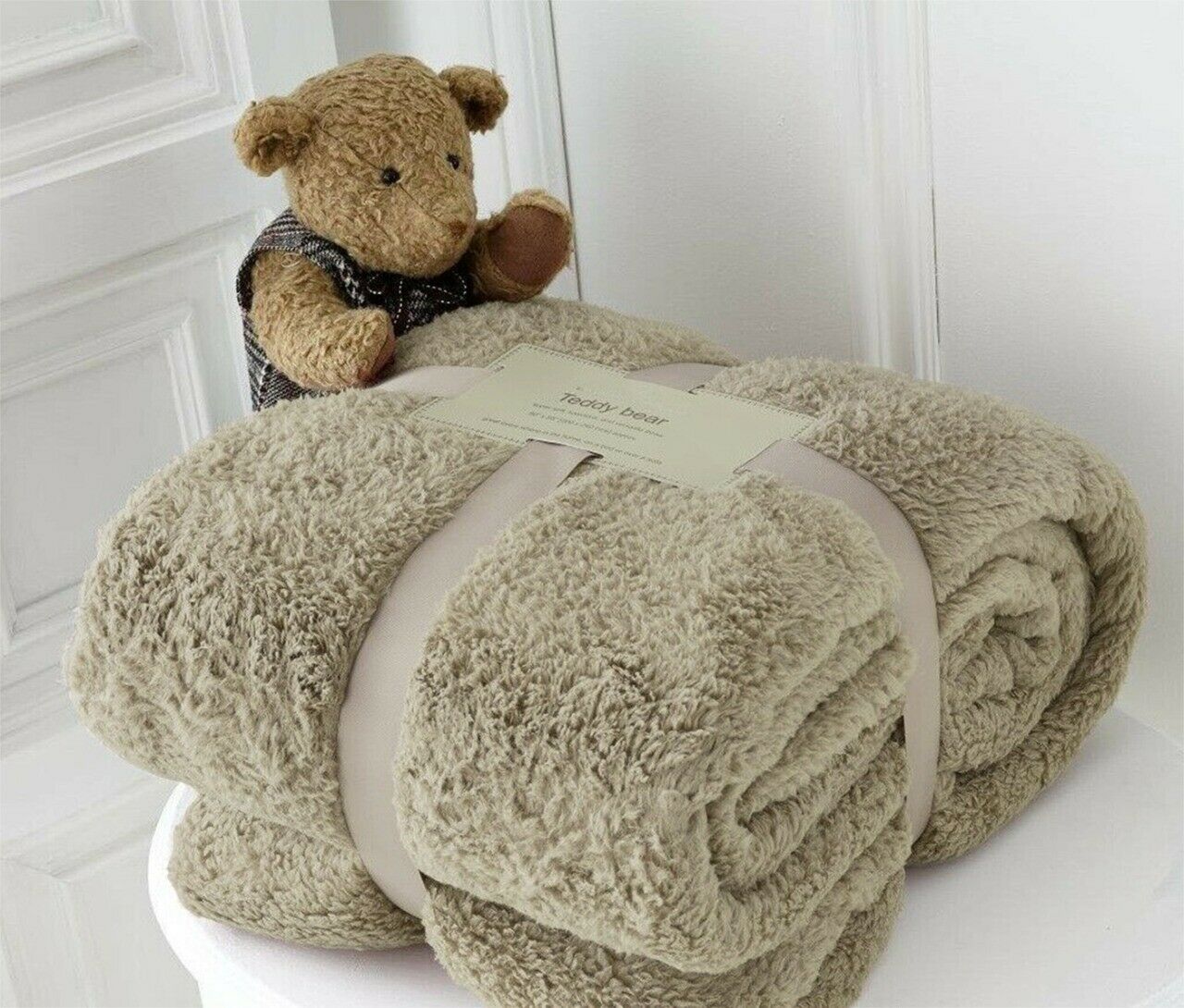 TEDDY BEAR FLEECE THROW BED LARGE BEDSPREAD SOFT CUDDLY WARM SOFA BLANKET