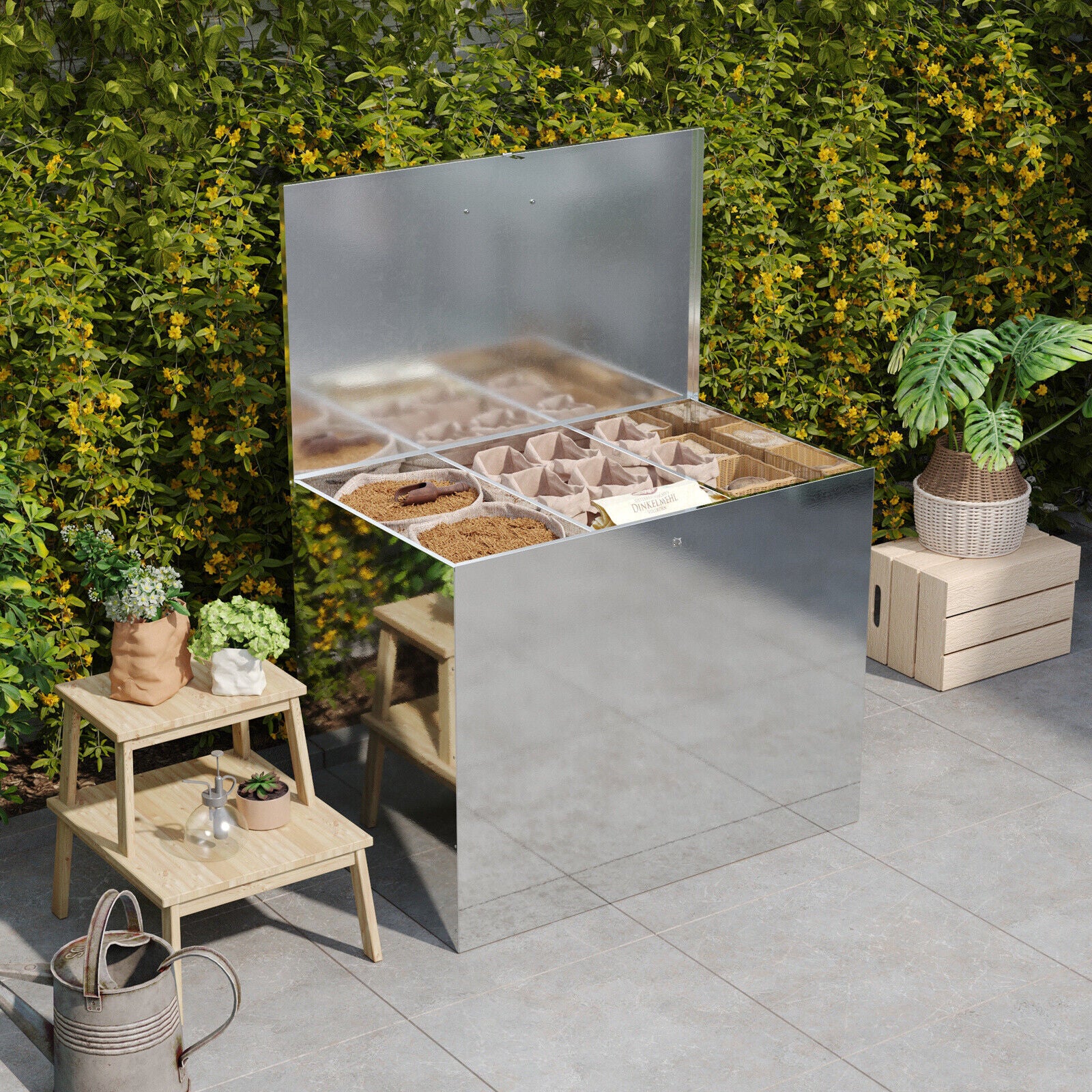 1/2/3 Compartment Galvanised Steel Feed Bin Waterproof Outdoor Animal Feeds Bin