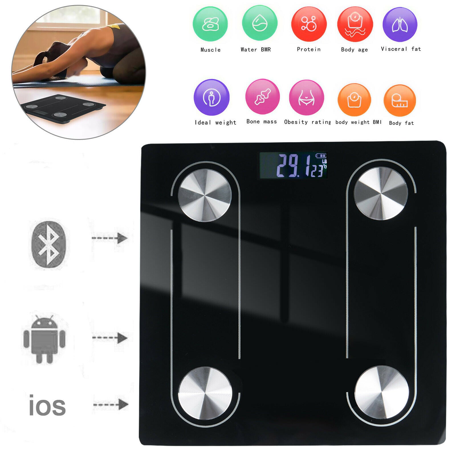 Bluetooth Scale Body Fat Scales BMI Bone Weighing Smart App For iOS Android