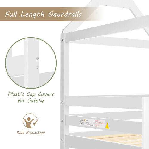 3FT Single Bunk Bed Treehouse Wooden Frame Kids Sleeper Pine House Canopy HT