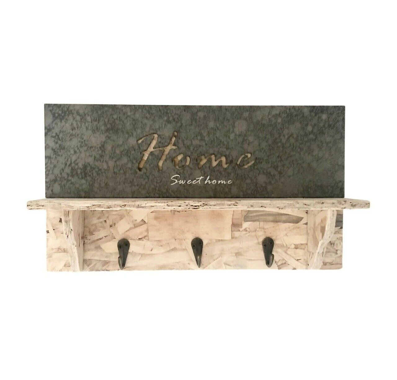 Rustic Wall Mounted Shelving Unit Vintage Wood Shelf Hooks Storage Rack Holder