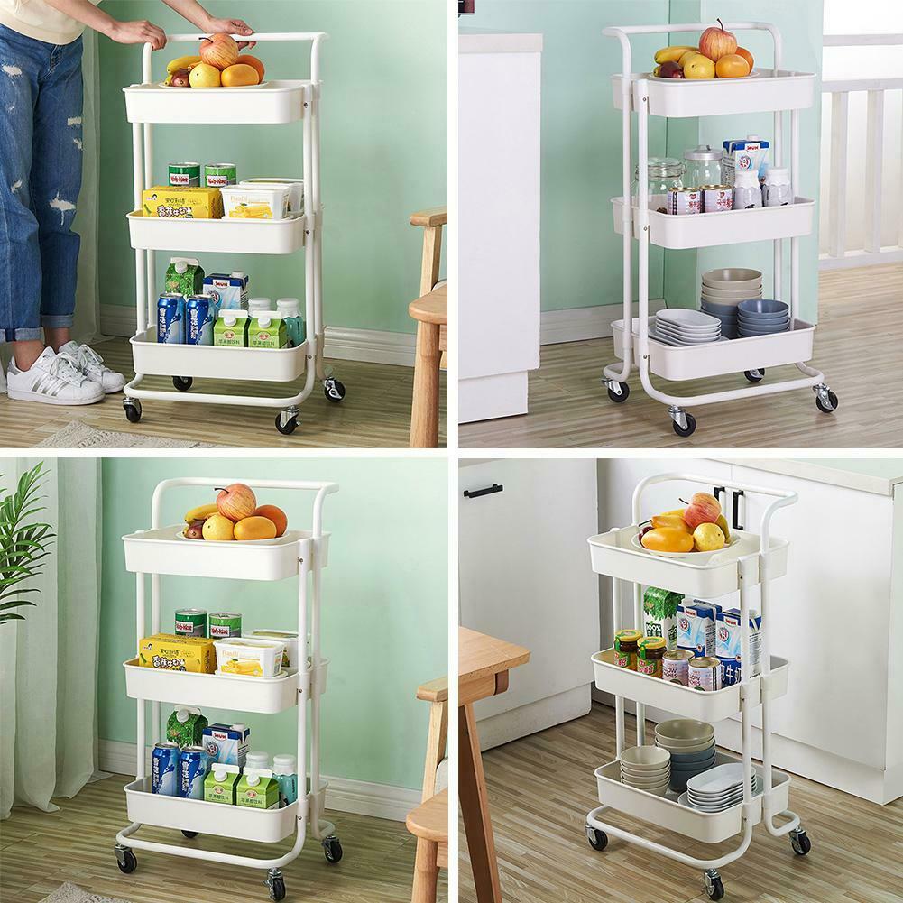 3-Tier Home Trolley Kitchen Storage Utility Cart 4 Wheels Rolling Unit 200lbs UK
