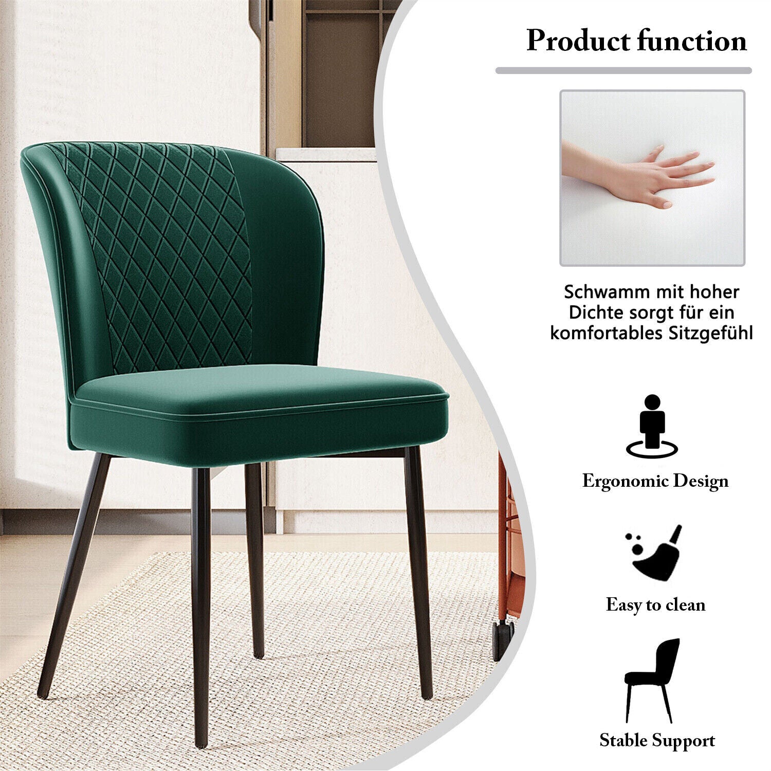 Set of 2 Velvet Dining Chairs Upholstered Dining Room Kitchen Chair Family HT