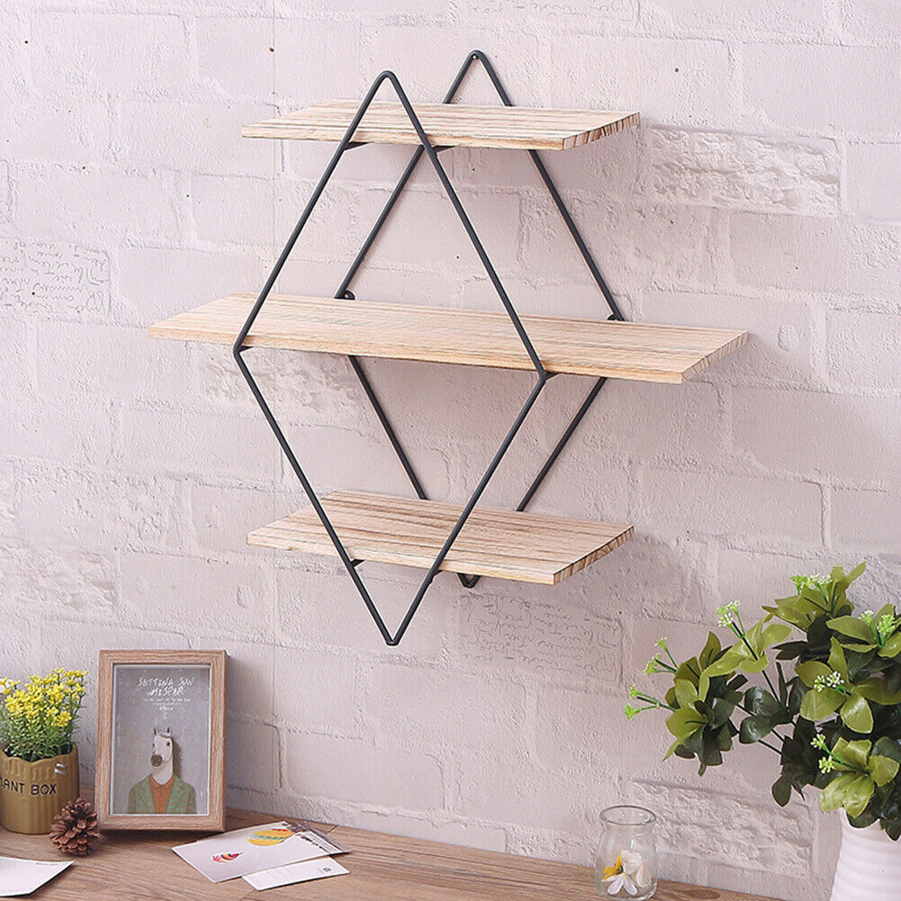 3 Tier Diamond Floating Shelf Wall Mounted Storage Shelving Display Storage Rack