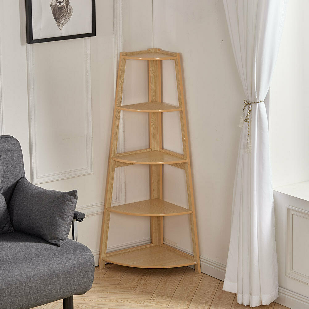 5Tier Corner Ladder Shelf Book Shelves Display Stand Storage Shelving Space Unit
