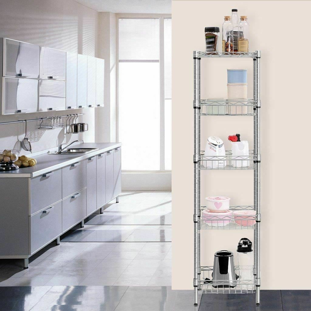 5 Tier Chrome Wire Shelving Baskets Kitchen Storage Organiser Unit Rack Holder
