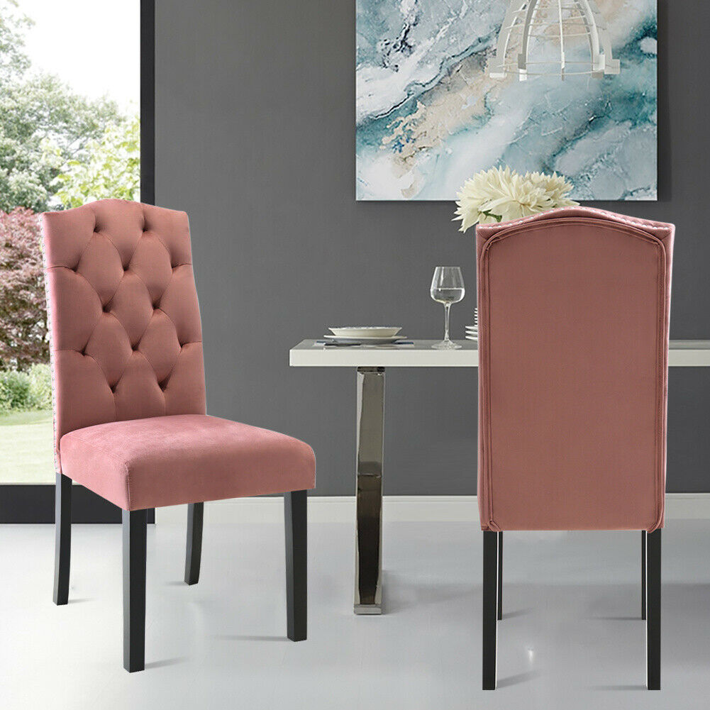2x Pink Velvet Crown High Back Dining Chairs Kitchen Dining Room
