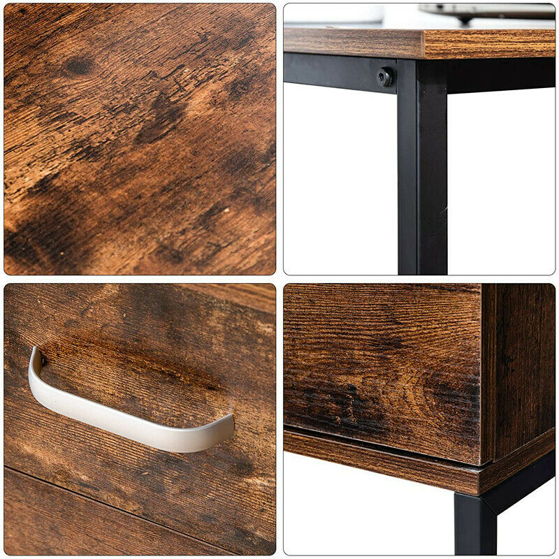 Rustic Brown Computer Desk Home Writing Table Office Desk with Drawer Cabinet