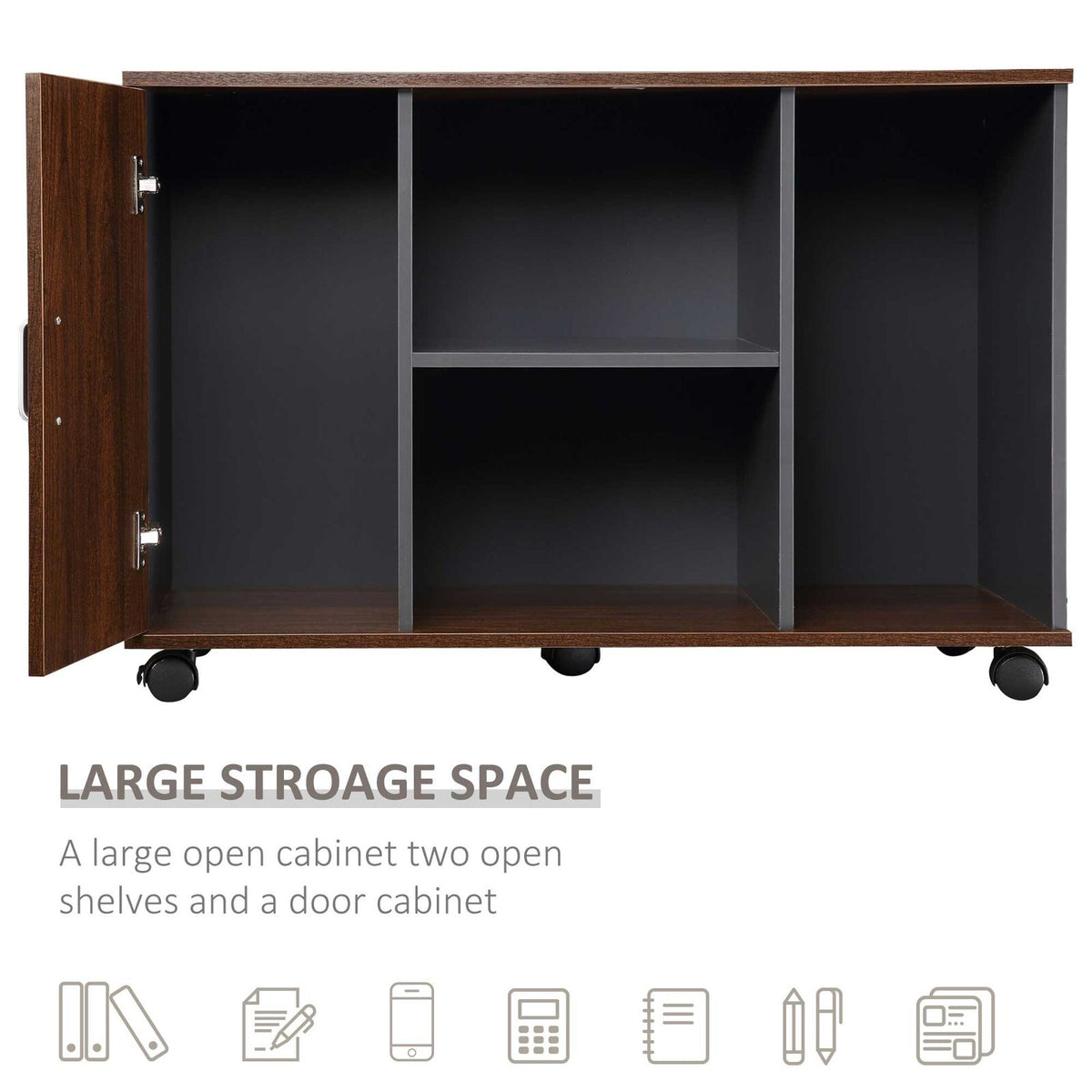 Rolling Wheels File with Printer Stand and Open Shelf for Home