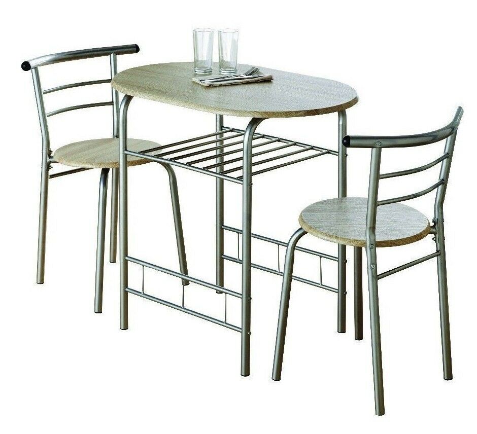 3 Piece Modern Breakfast Bar Dining Table and 2 Chairs Set Metal Frame Kitchen