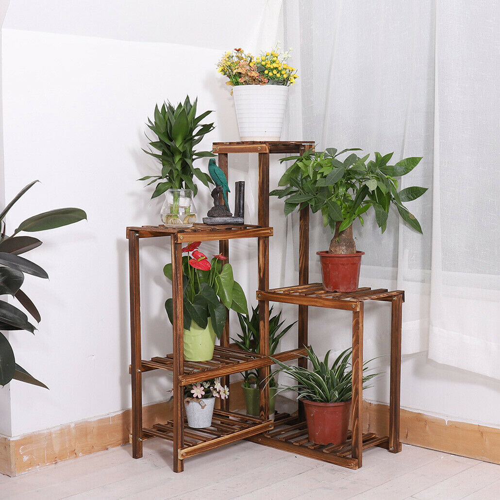 wooden indoor plant stands uk Tall Corner Garden Wooden Planter Plant Stand Steps Herb Flower Timber – Quildinc
