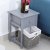 2 Pcs Wooden Bedside Table NightStand Cabinet Storage Drawer Wicker Basket Grey