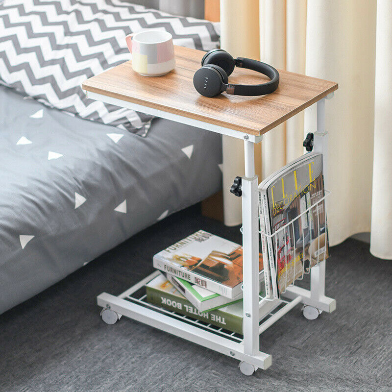 Adjustable Sofa Side End Coffee Table With Wheels C-Shaped Laptop Notebook Desk