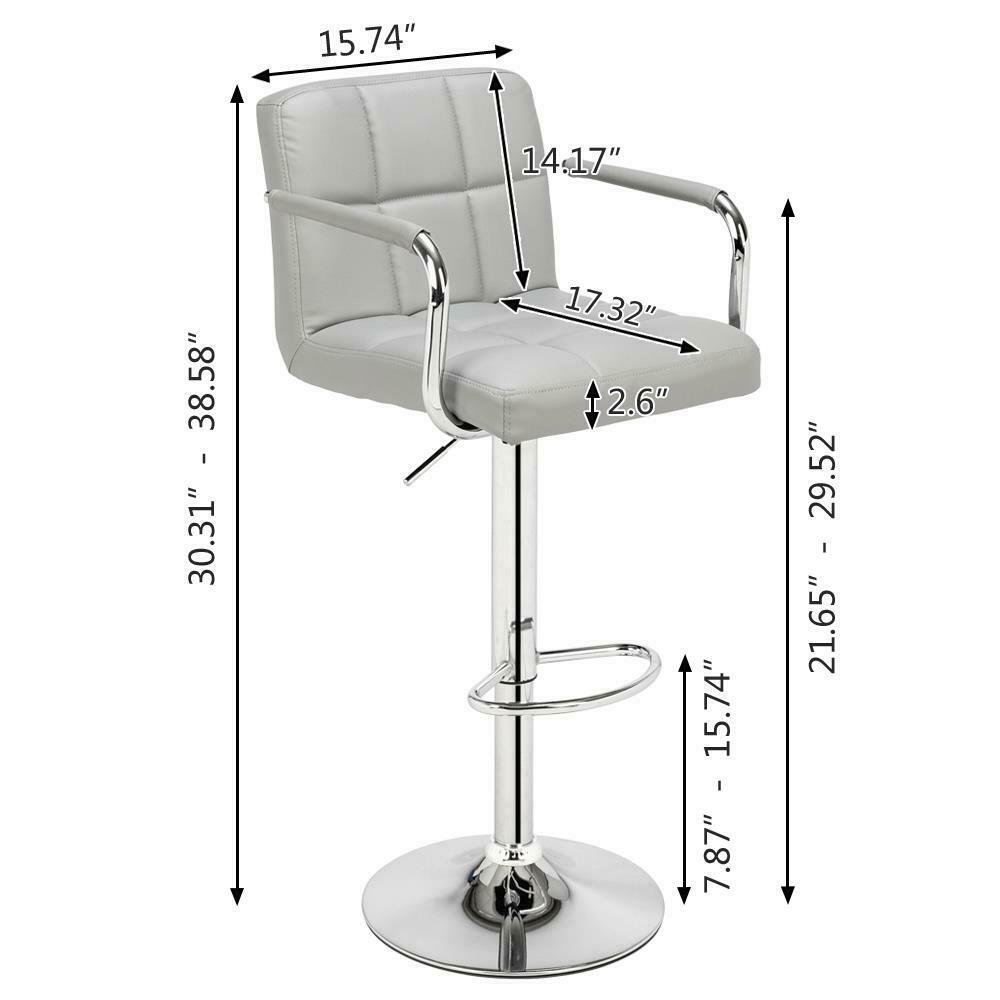 2×Bar Stools Leather Chairs Breakfast Chairs Swivel Gas Lift Kitchen with Arm