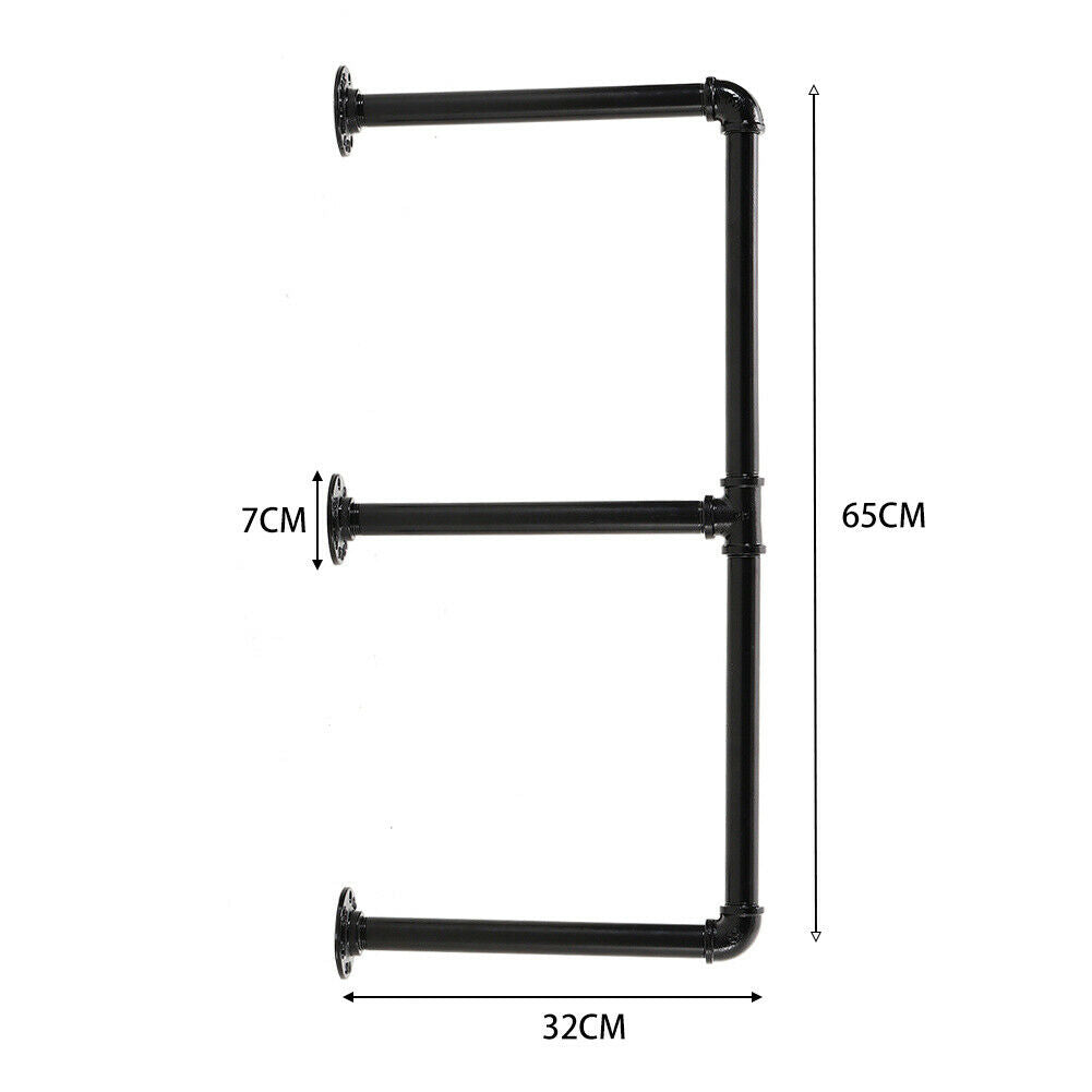 3-5.5 Tier Industrial Wall Rack Pipe Hanging Storage Display Shelving Bracket UK