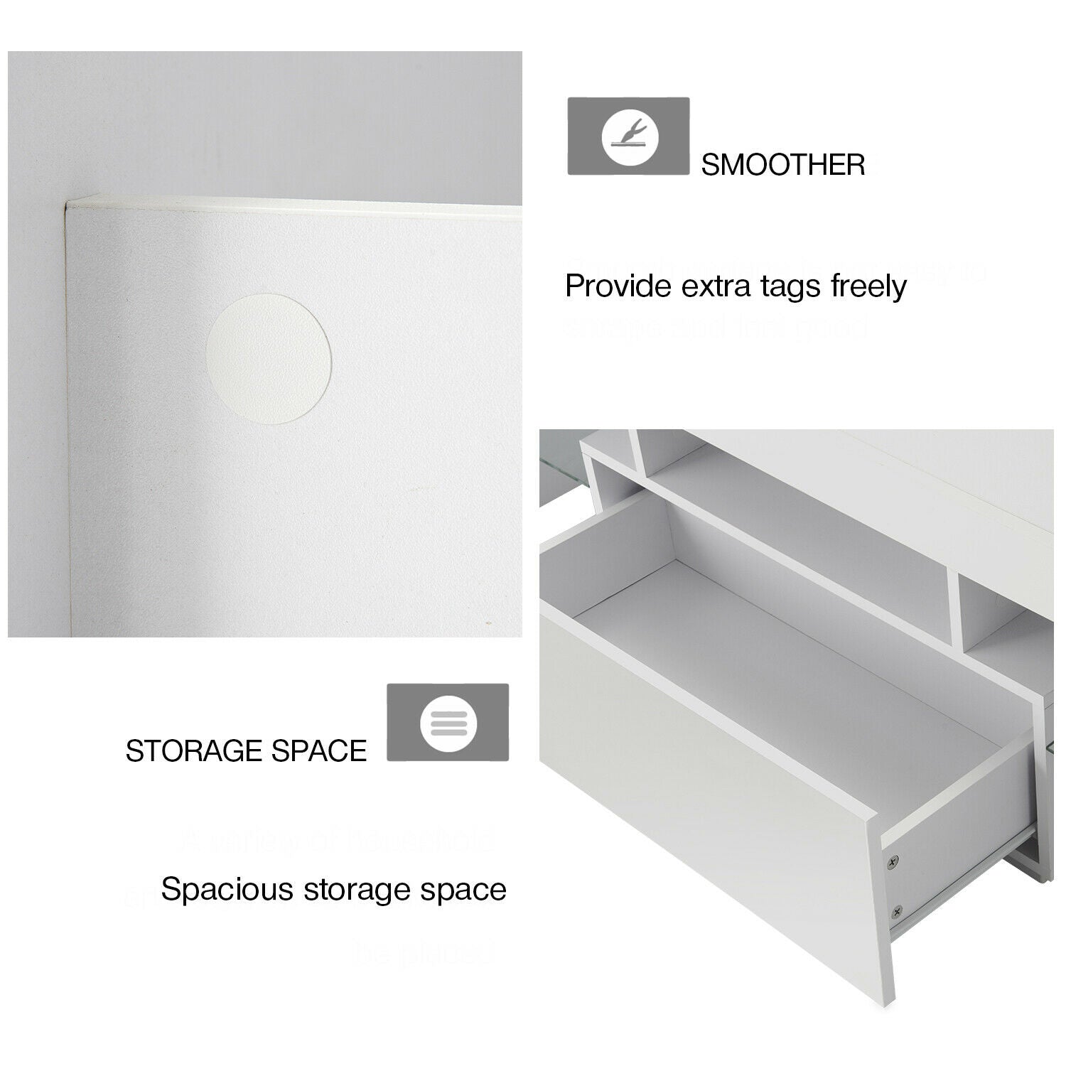 Modern TV Unit Cabinet Stand Sideboard LED light Console Table for Living Room