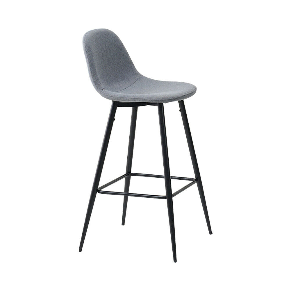 2x Grey Fabric Bar Stools Metal Leg Breakfast Pub Chair Kitchen Furniture Modern