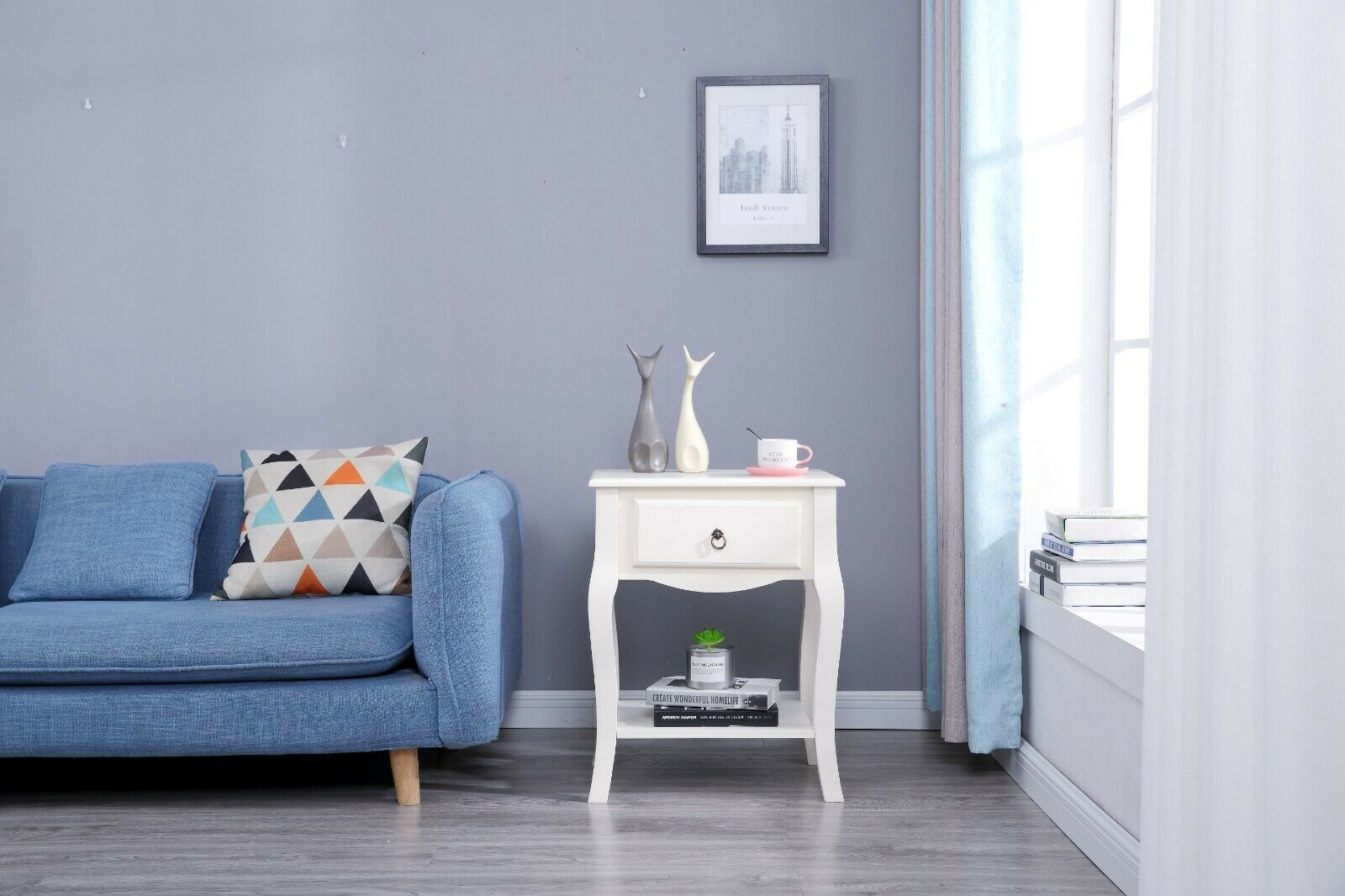 Style shabby Chic Wooden cream lamp Bedside Table Living Room Furniture